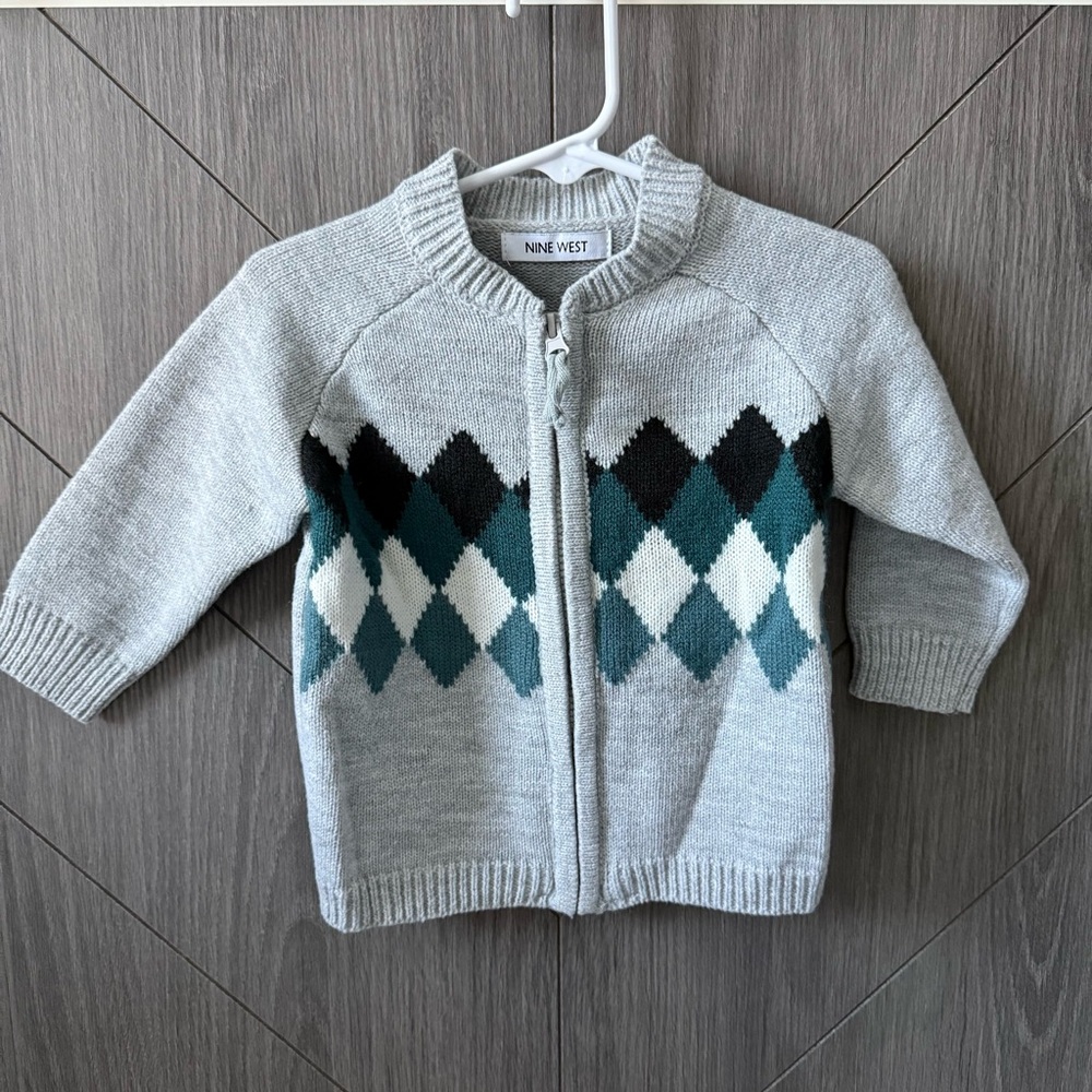 Nine West Gray Argyle Toddler Boy’s Cardigan